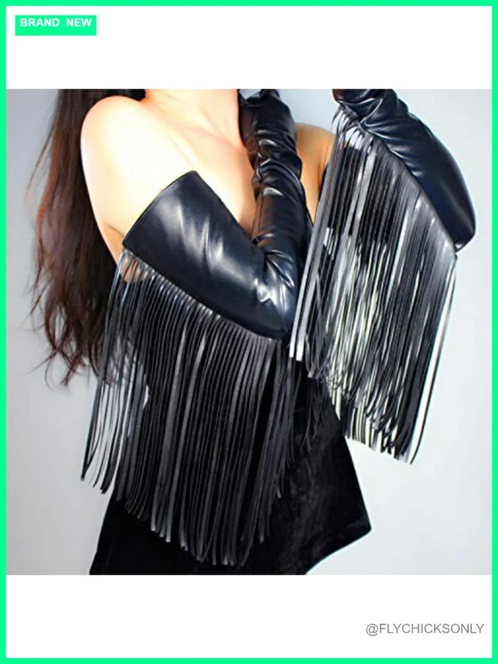 Women Faux Leather Long Fringe Tassel Gloves 28 Inch Costume Opera